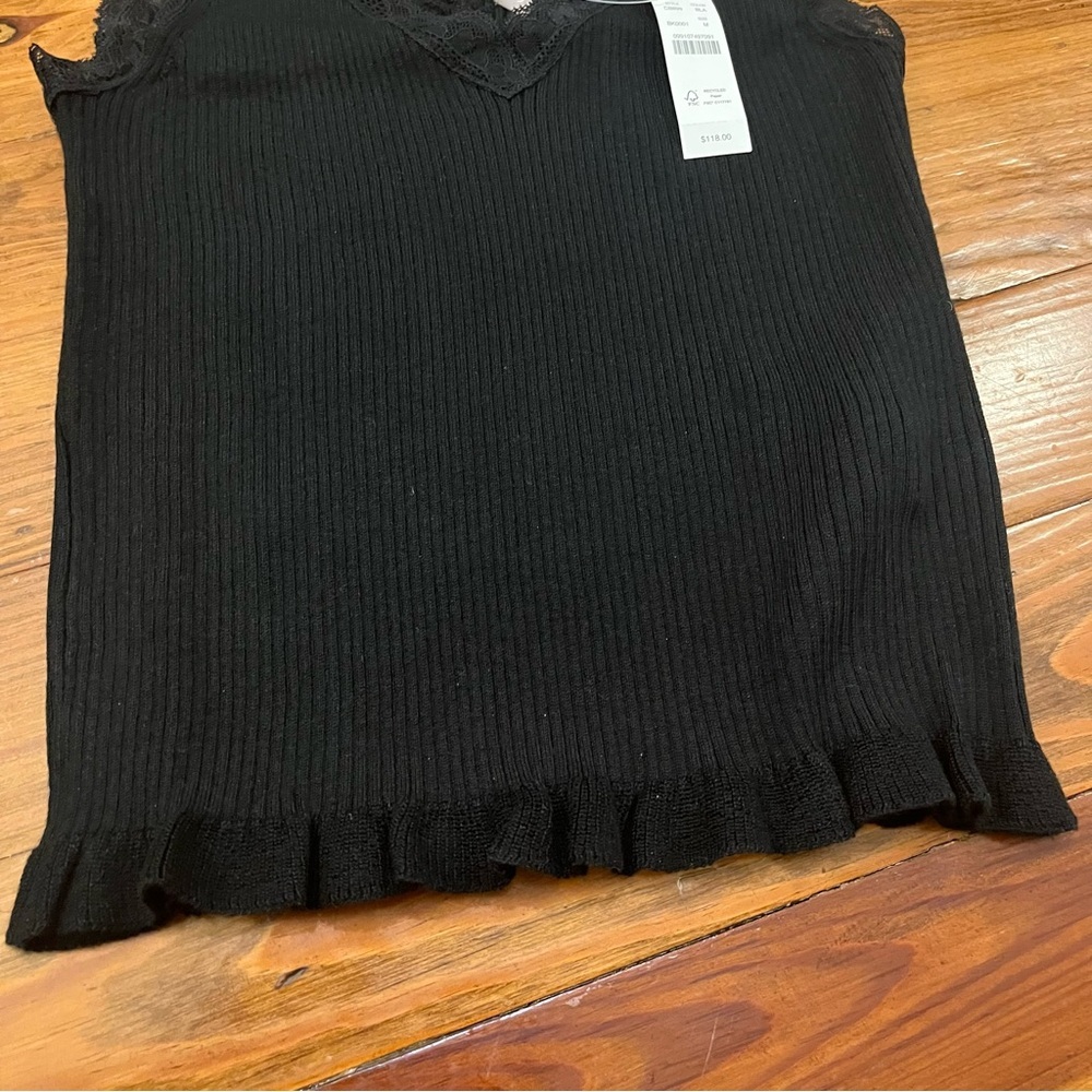 JCrew Lace-Trim Ribbed Y2K Tank Top Bottom Ruffles Black‎ Classic size M - Picture 13 of 16
